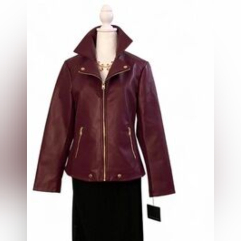 Marc Jacobs Women's Burgundy Aesthetic Faux Bonded Leather Jacket